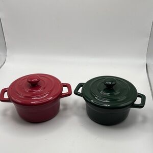 Martha Stewart Mini Ceramic Cocotte Set - Ruby Red and Forest Green